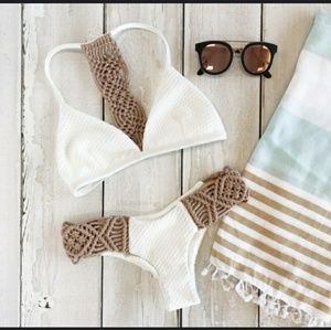 S top L bottom white and tan bikini